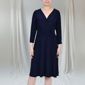 NY Collection Deep Blue Long Sleeve V Neckline Dress Sz 3X NWT
